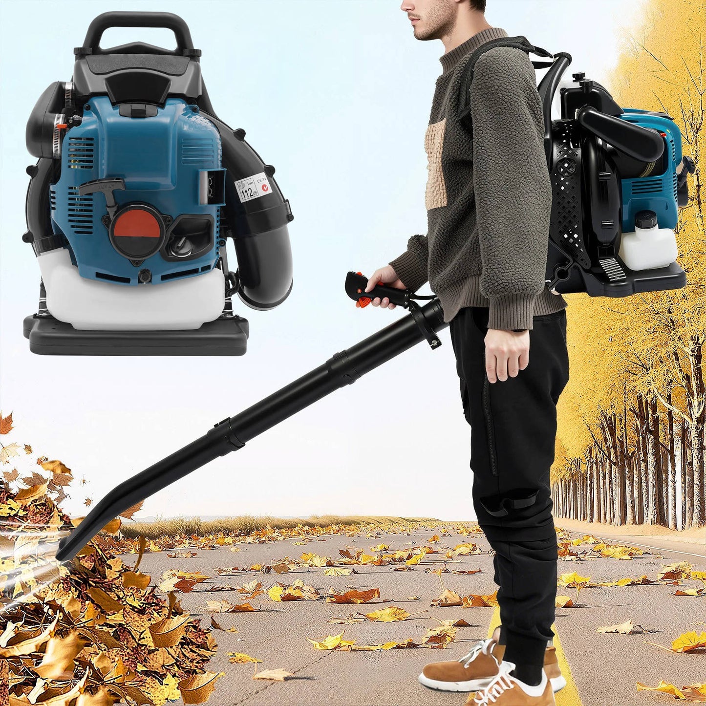 Gas Backpack Leaf Blower 2.6KW 2 Stroke Engine Snow Lawn Debris Blower