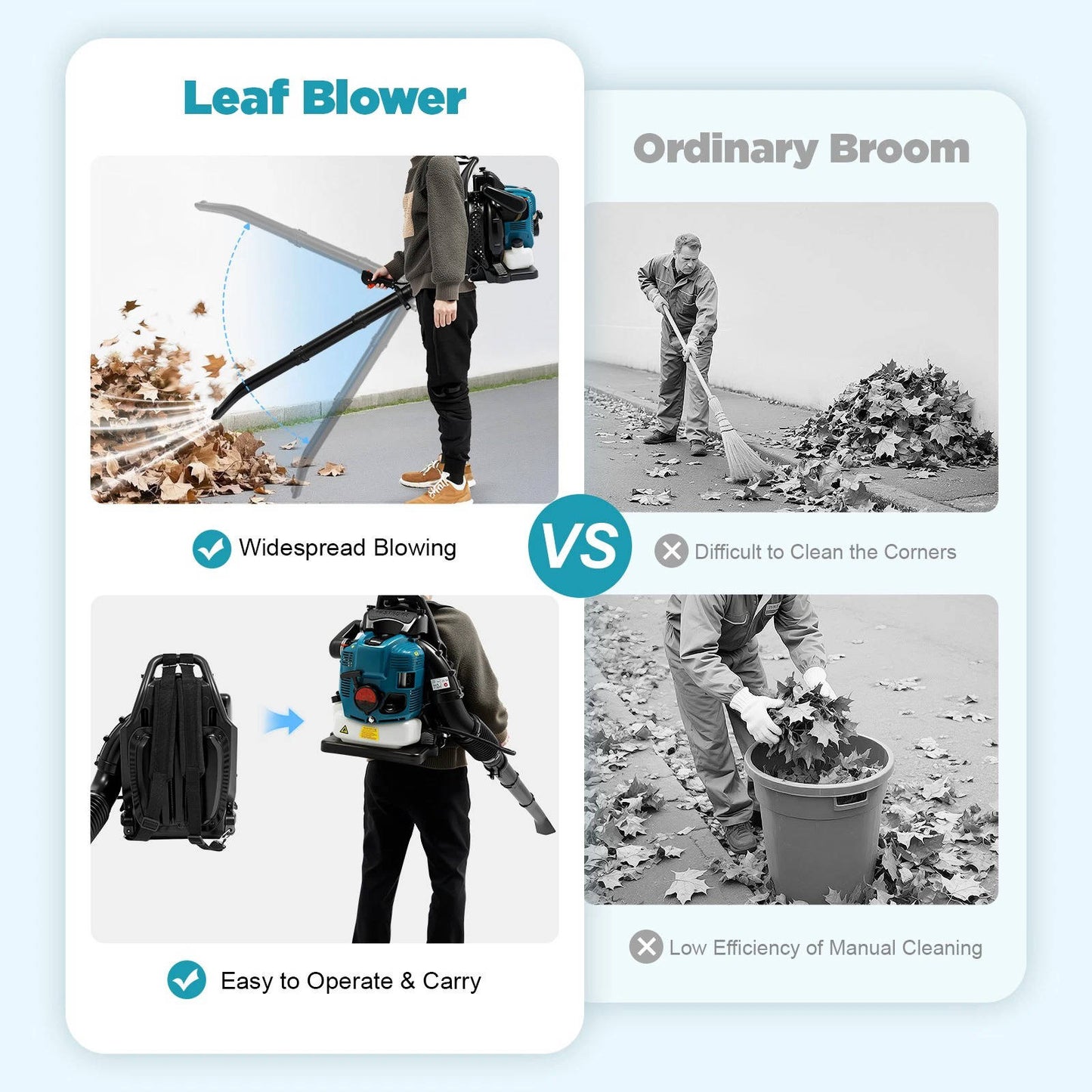 Gas Backpack Leaf Blower 2.6KW 2 Stroke Engine Snow Lawn Debris Blower