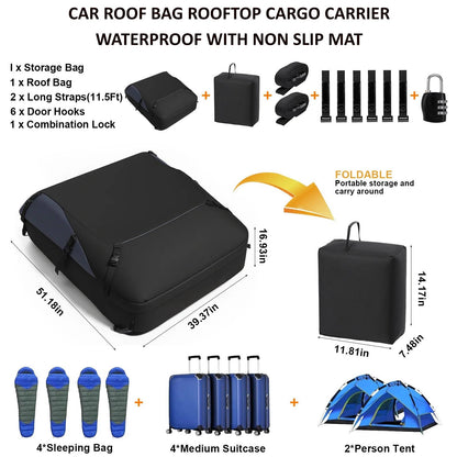 Car Roof Bag Rooftop Cargo Carrier Waterproof With Non Slip Mat