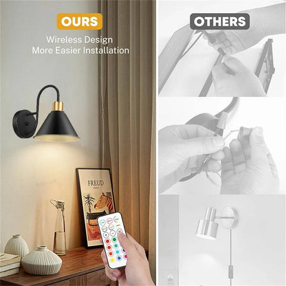 2-Delige Batterijgevoede Wandlampen met Afstandsbediening Dimbaar Draadloze LED Wandlamp