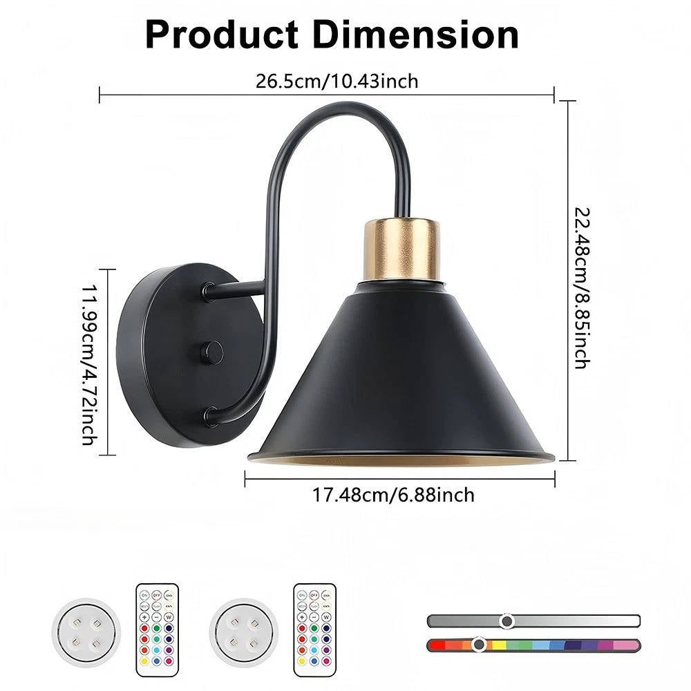 2-Delige Batterijgevoede Wandlampen met Afstandsbediening Dimbaar Draadloze LED Wandlamp