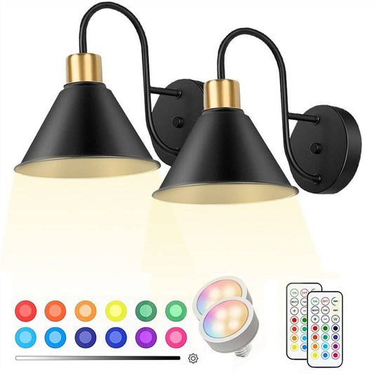 2PKS Battery Operated Wall Sconces with Remote Dimmable Wireless LED Wall Lamp