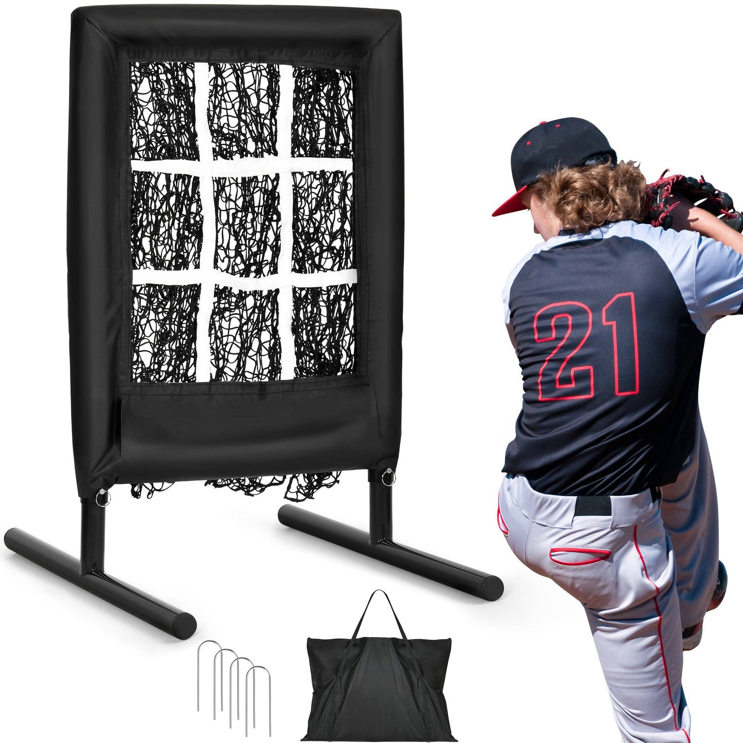 9-Gats Draagbaar Honkbal Werpnet met Strike Zone