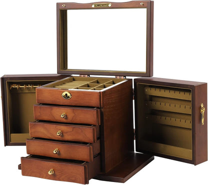 Jewelry Box Organizer with Mirror 5 Layer Large 4 Drawers