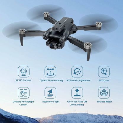 4K FPV Drone with Dual Camera, Brushless Motor, 2 Batteries, Optical Flow RC Quadcopter