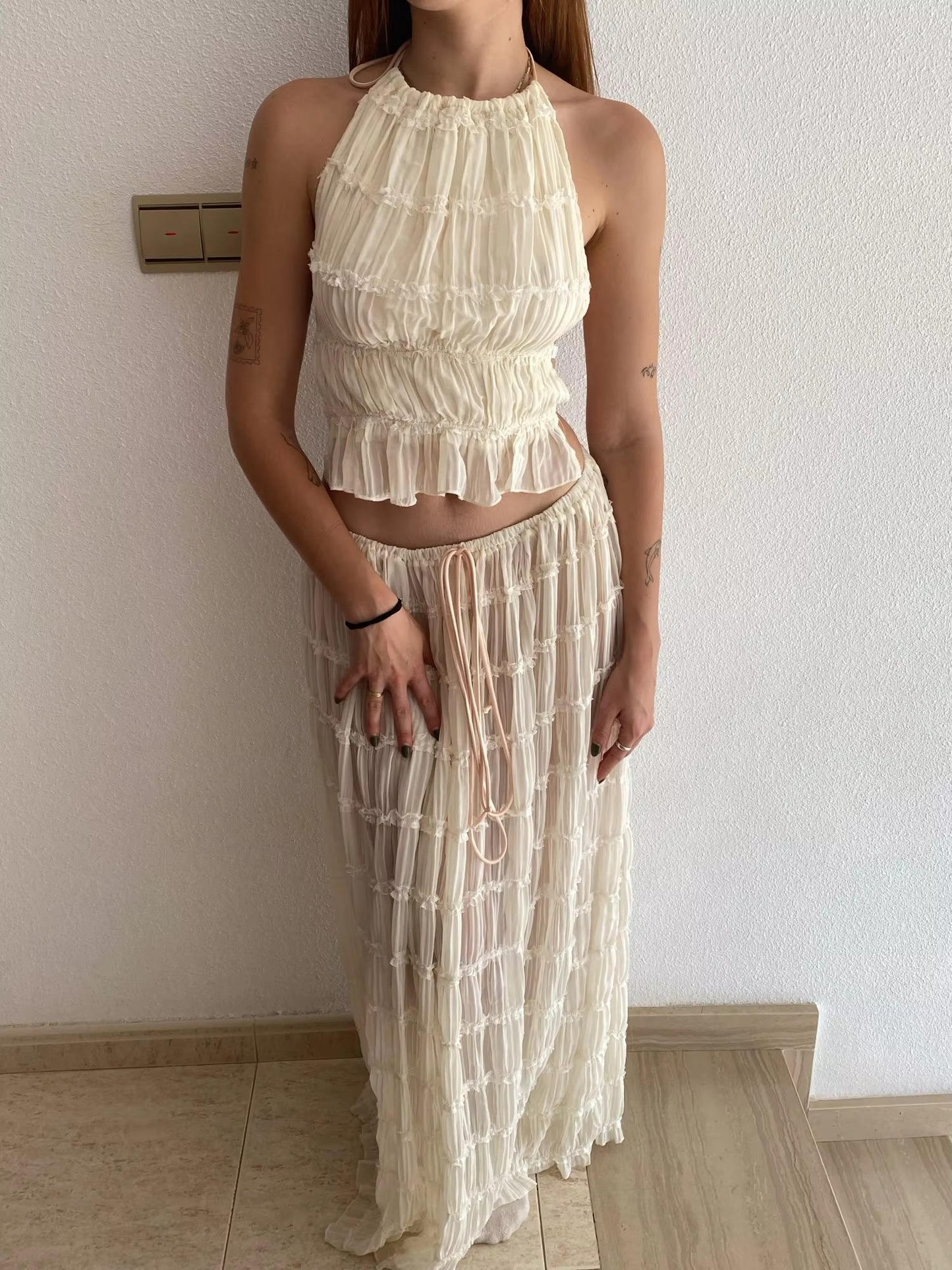 Boho maxi zomerjurk met open rug