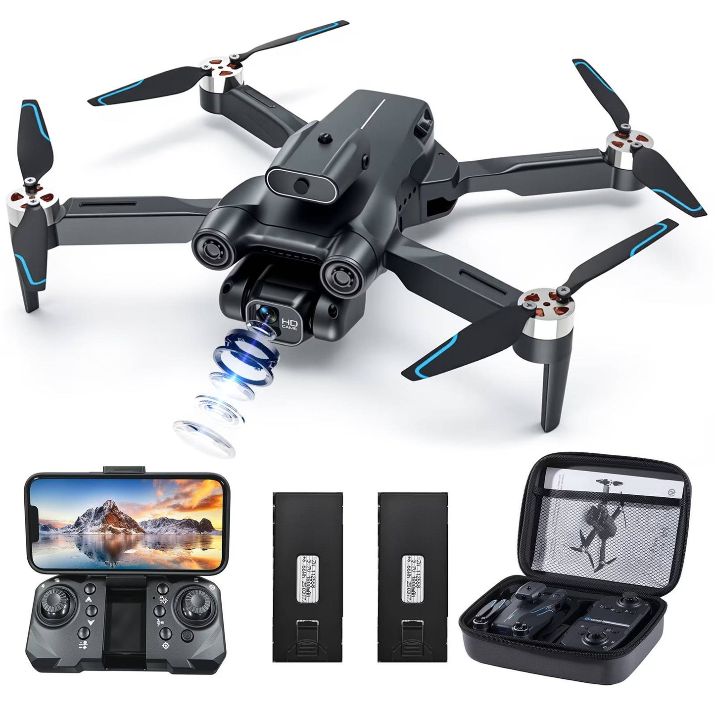 4K FPV Drone with Dual Camera, Brushless Motor, 2 Batteries, Optical Flow RC Quadcopter