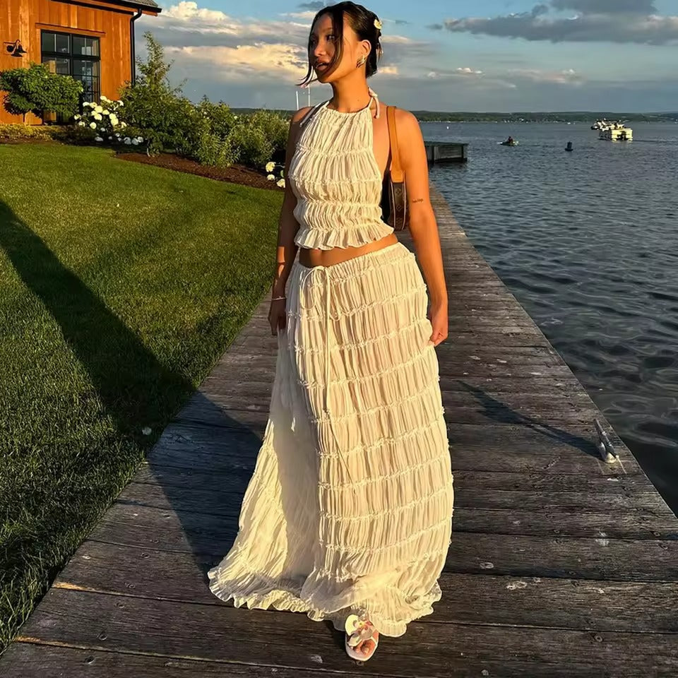 Boho maxi zomerjurk met open rug