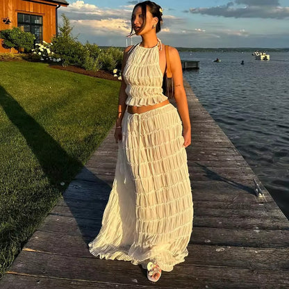 Boho maxi zomerjurk met open rug