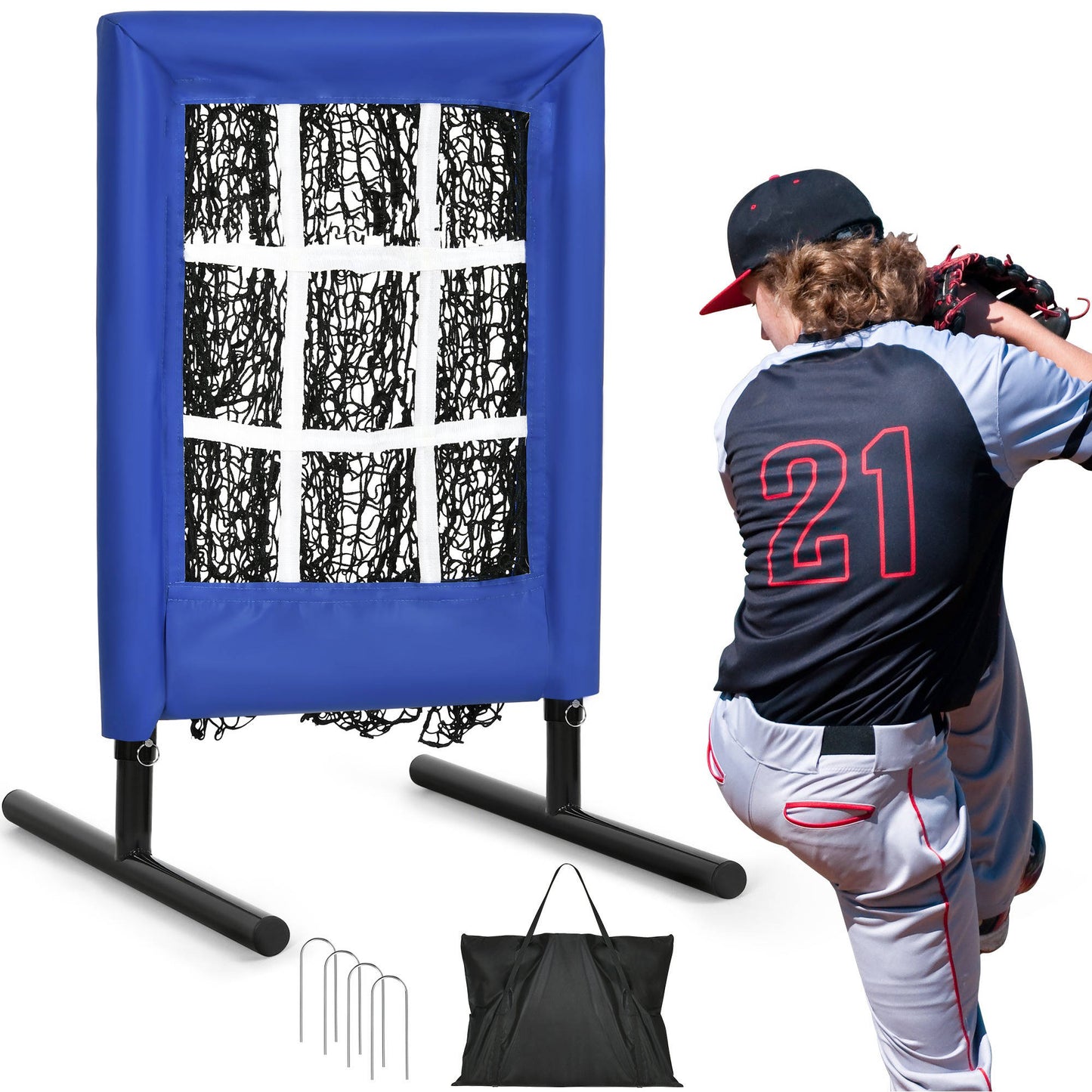 9-Gats Draagbaar Honkbal Werpnet met Strike Zone