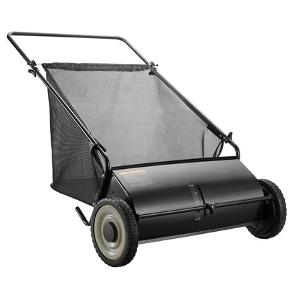 Push Lawn Sweeper 26 Inch 7 Cu Ft Leaf Collector with Adjustable Height Manual Grass Sweeper for Yard Garden