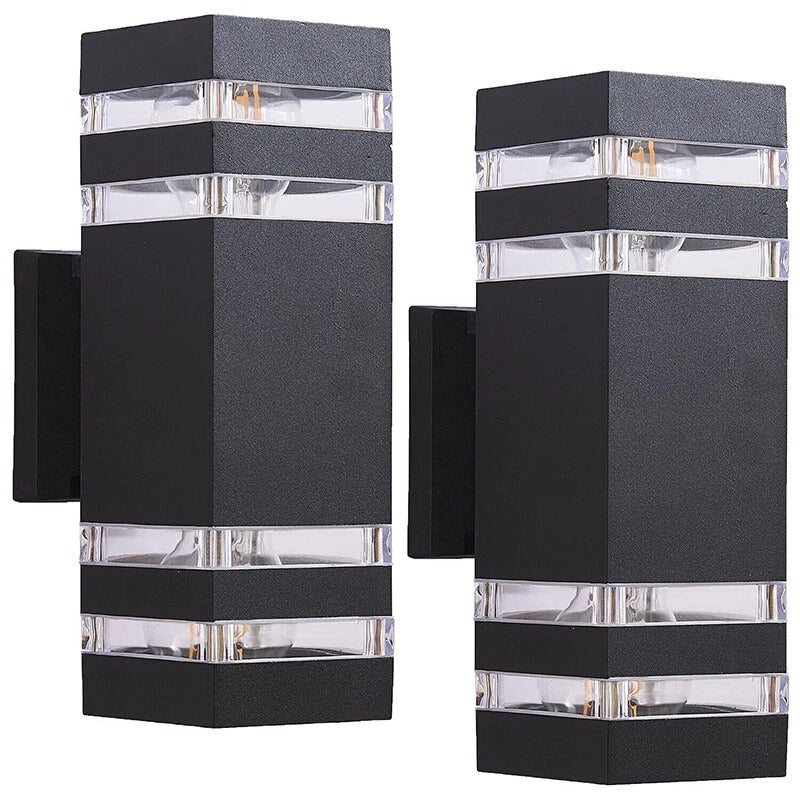 Outdoor Led Wall Light 2 Pack - Modern Up Down Sconce, Porch, Waterproof, Black