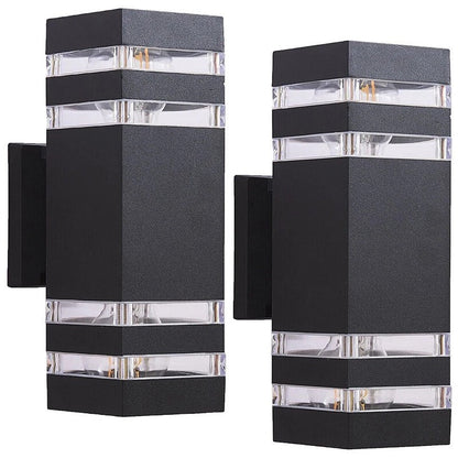 Outdoor Led Wall Light 2 Pack - Modern Up Down Sconce, Porch, Waterproof, Black
