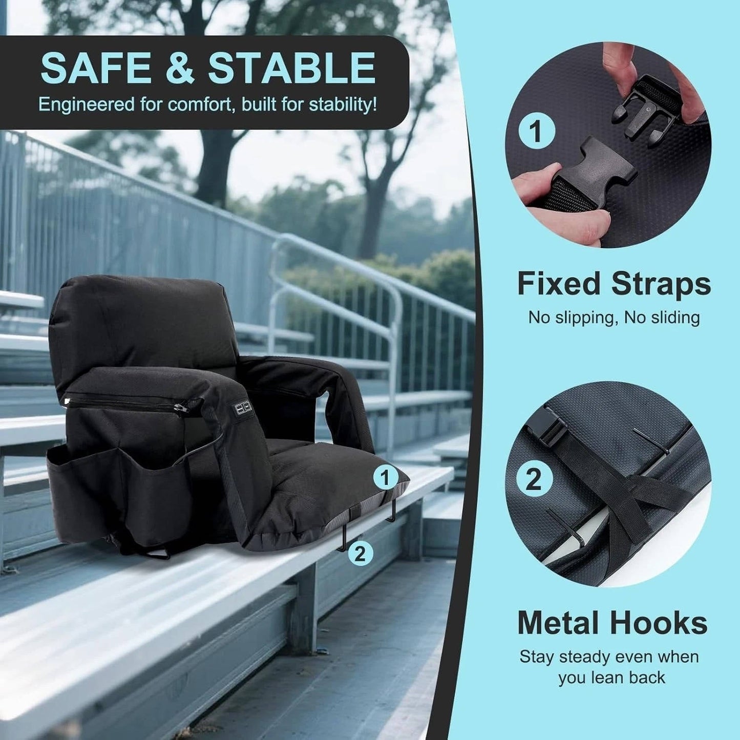 Stadium Seat with Heat & Back Support – Portable Padded Bleacher Cushion Chair