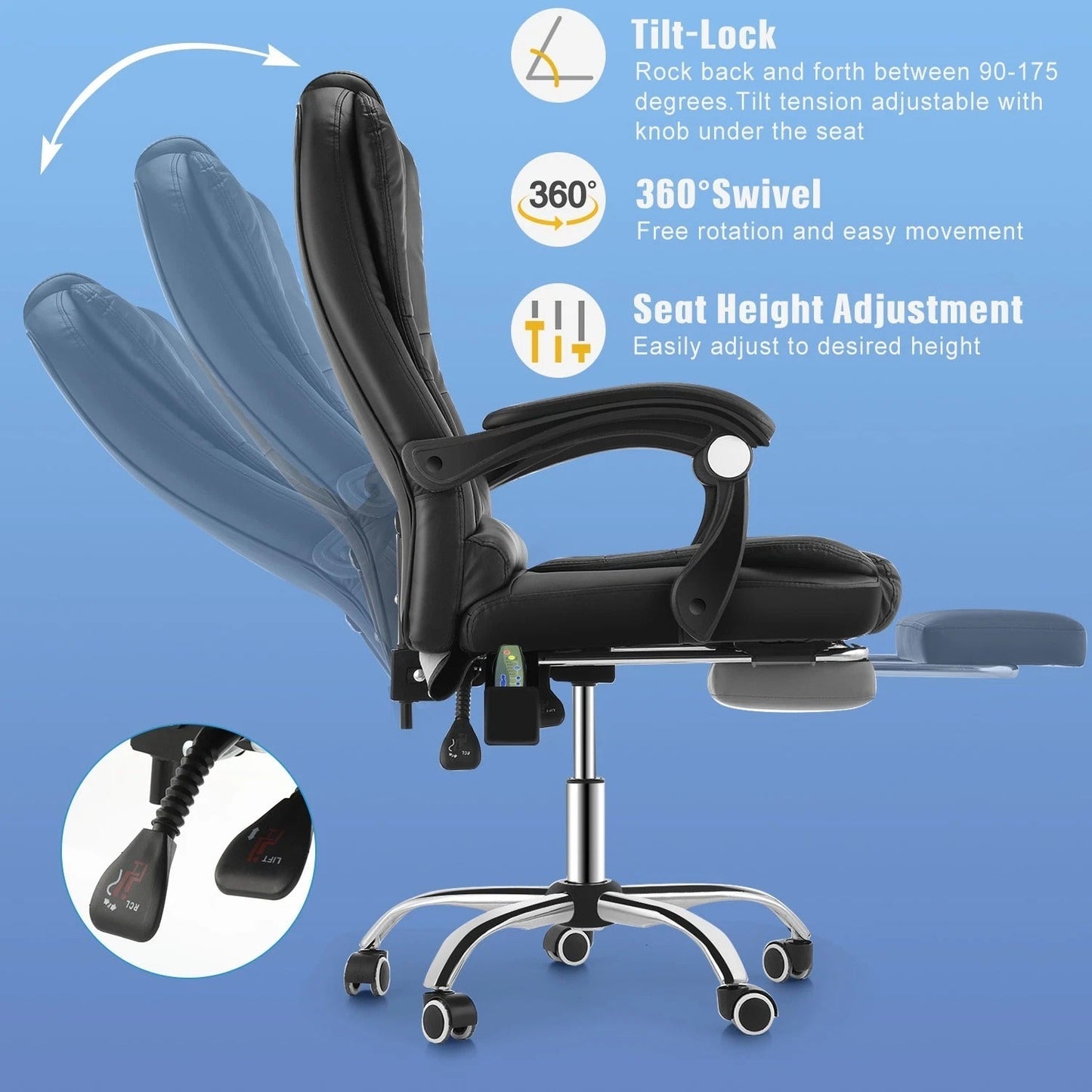 Silla de Oficina Ergonómica con Masaje – Soporte Lumbar y Función Reclinable