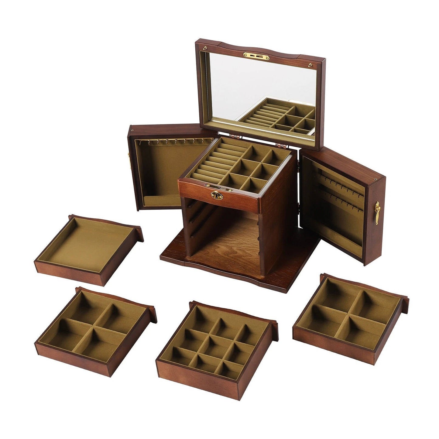 Jewelry Box Organizer with Mirror 5 Layer Large 4 Drawers