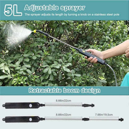 Rechargeable Electric Garden Sprayer 5L, Battery Powered Plant Sprayer with 3 Nozzles