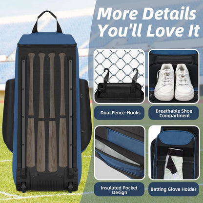Baseball Catcher Bag with Wheels