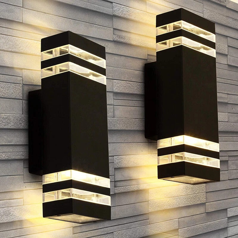 Outdoor Led Wall Light 2 Pack - Modern Up Down Sconce, Porch, Waterproof, Black
