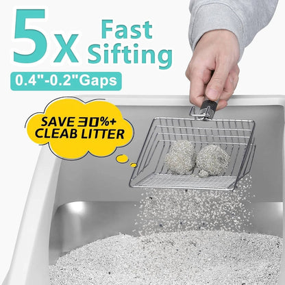 Stainless Steel Cat Litter Box, L Enclosed With Lid, Metal Scoop, Mat Included