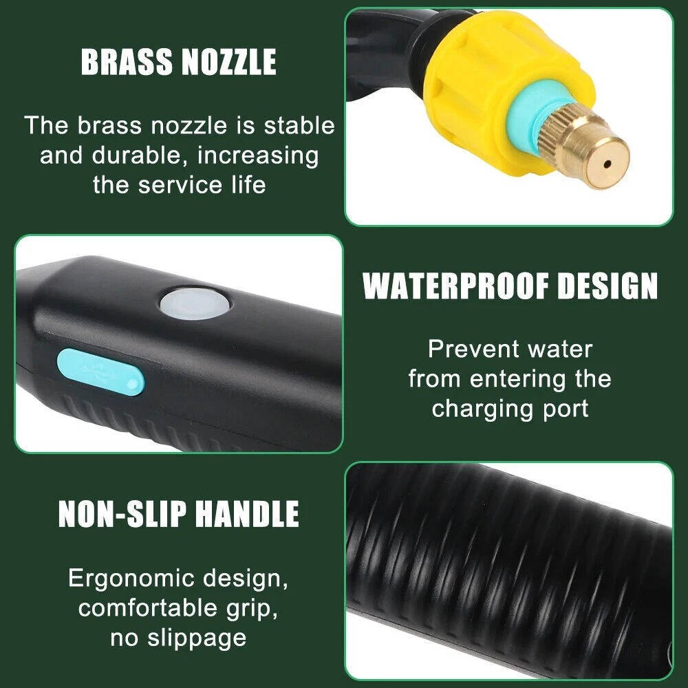 Rechargeable Electric Garden Sprayer 5L, Battery Powered Plant Sprayer with 3 Nozzles