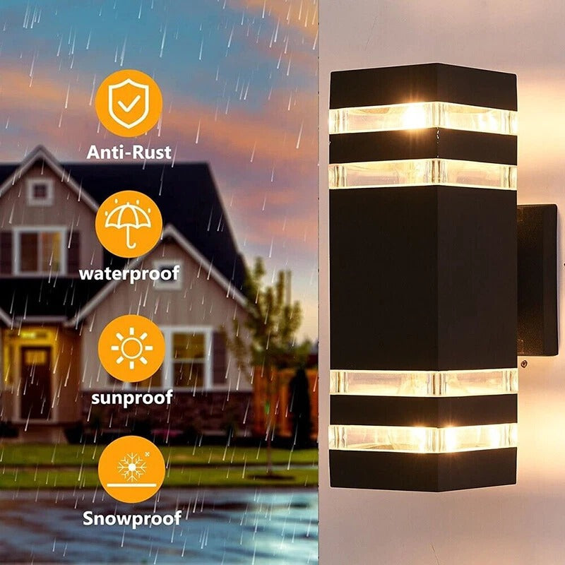 Outdoor Led Wall Light 2 Pack - Modern Up Down Sconce, Porch, Waterproof, Black
