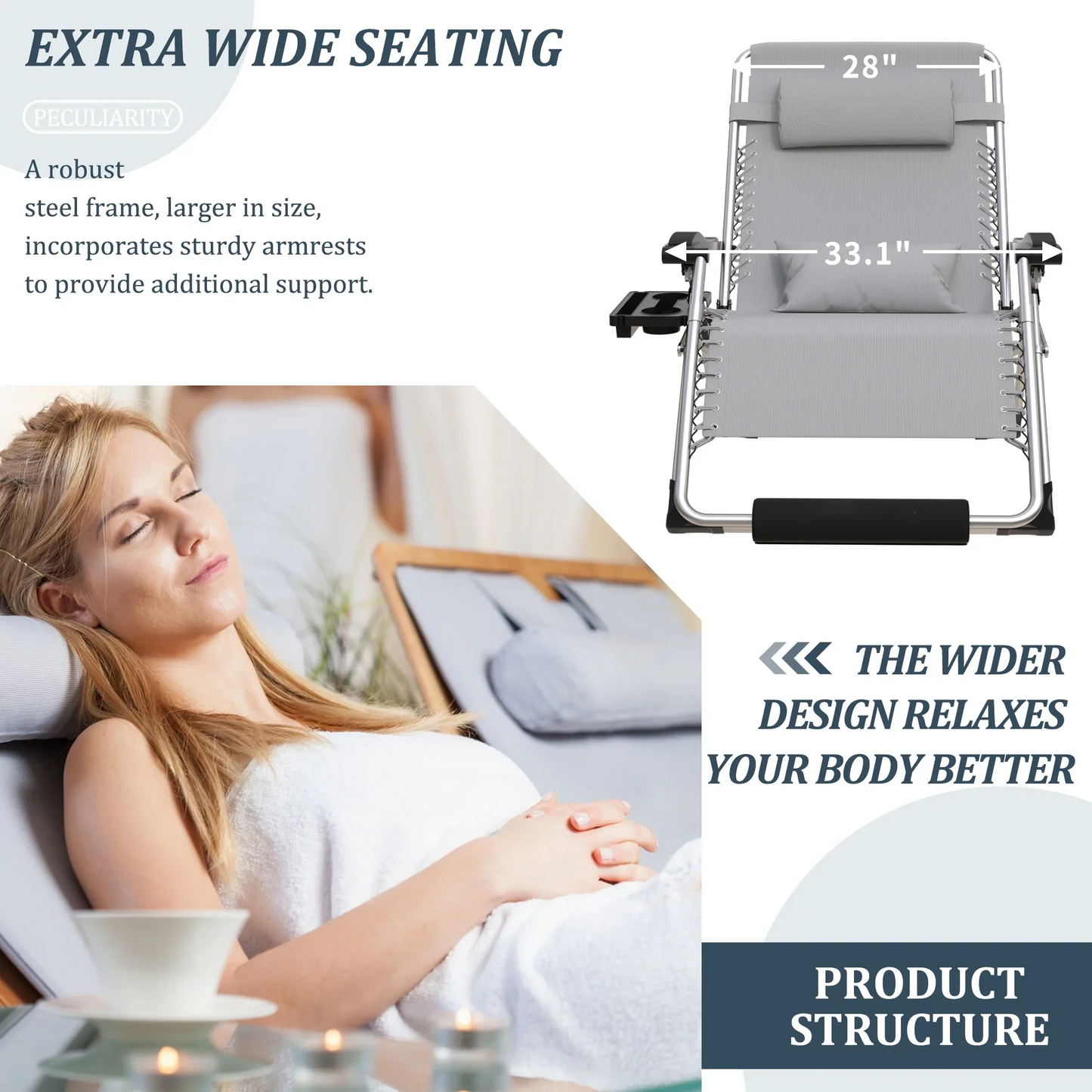 Outdoor Lounge Chair for Back Pain – Reclining Folding Chair, 500LB Support | Ventayo