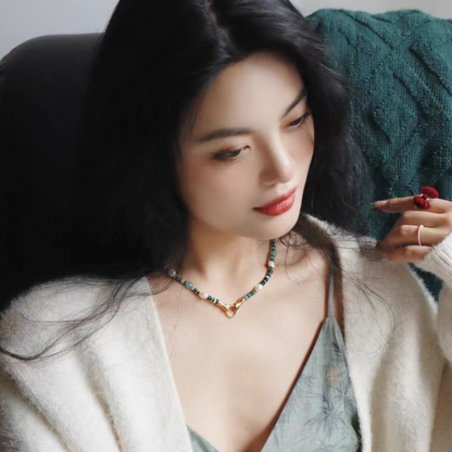 Shake Hands Beaded Gemstone Necklace, 925 Silver, 18K Gold Plated