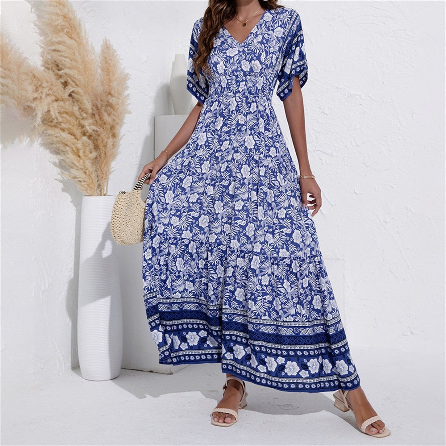 Isabelle – Bohemian Floral V-Neck Beach Maxi Dress For Women