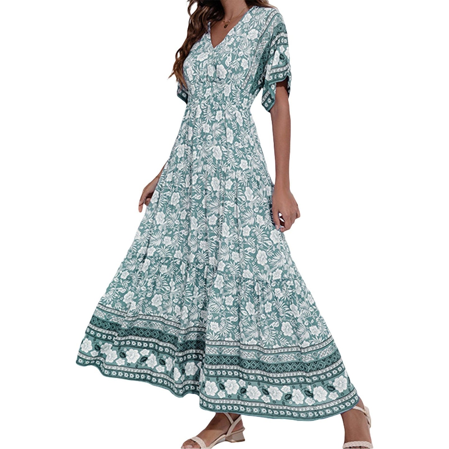 Isabelle – Bohemian Floral V-Neck Beach Maxi Dress For Women