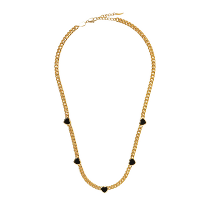 Jelly Heart Gemstone Charm Necklace, 18K Gold Plated, Black Onyx