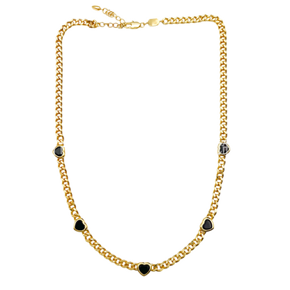 Jelly Heart Gemstone Charm Necklace, 18K Gold Plated, Black Onyx