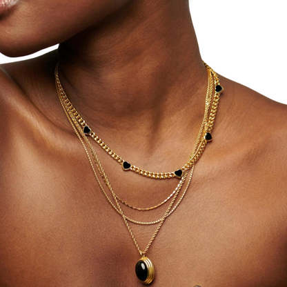 Jelly Heart Gemstone Charm Necklace, 18K Gold Plated, Black Onyx