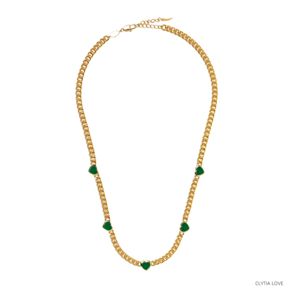 Jelly Heart Gemstone Charm Necklace, 18K Gold Plated, Green Chrysoprase