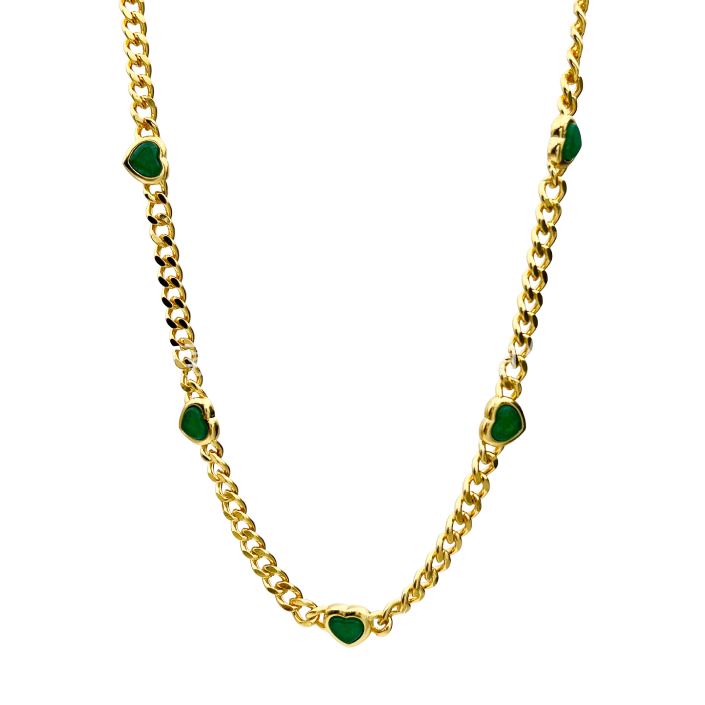 Jelly Heart Gemstone Charm Necklace, 18K Gold Plated, Green Chrysoprase