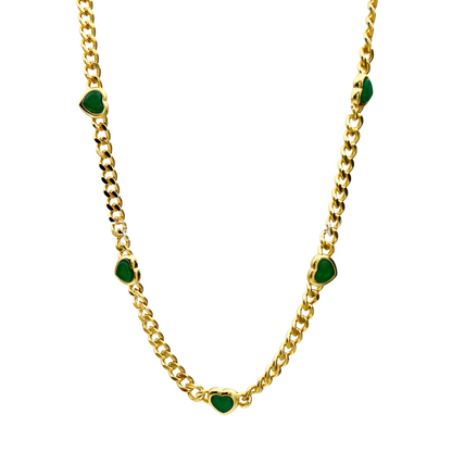 Jelly Heart Gemstone Charm Necklace, 18K Gold Plated, Green Chrysoprase