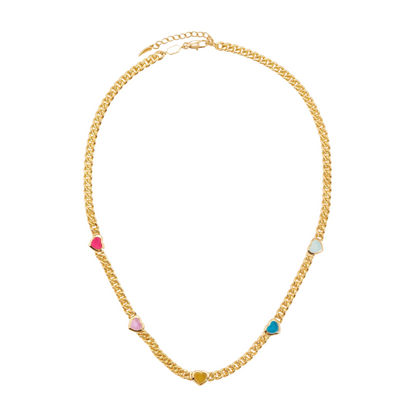 Jelly Heart Gemstone Charm Necklace, 18K Gold Plated, Multicolor Quartz