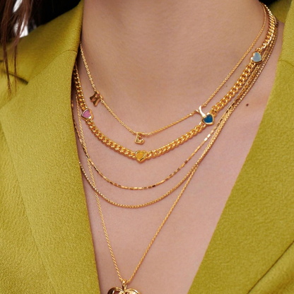 Jelly Heart Gemstone Charm Necklace, 18K Gold Plated, Multicolor Quartz