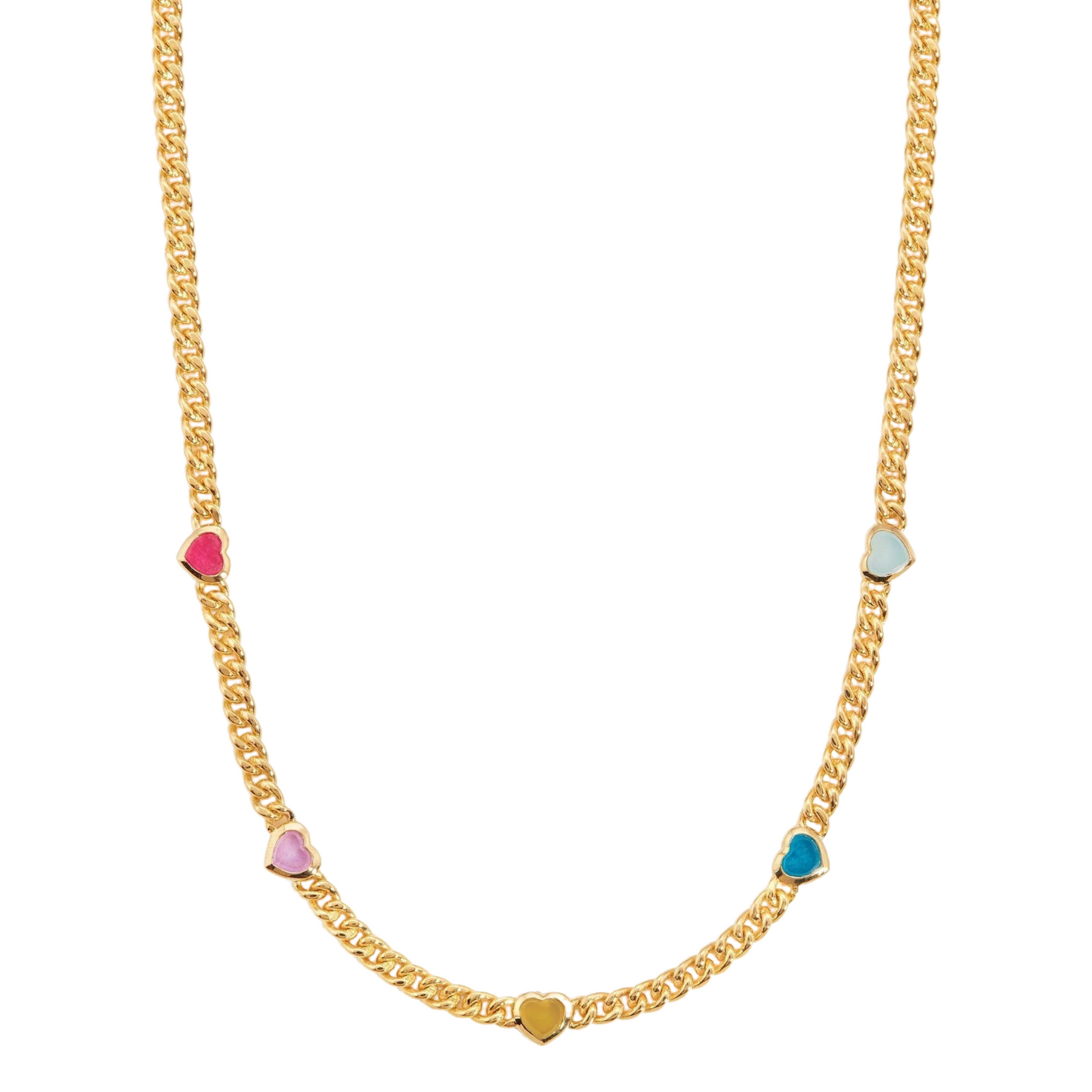 Jelly Heart Gemstone Charm Necklace, 18K Gold Plated, Multicolor Quartz