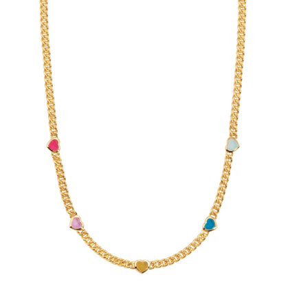 Jelly Heart Gemstone Charm Necklace, 18K Gold Plated, Multicolor Quartz