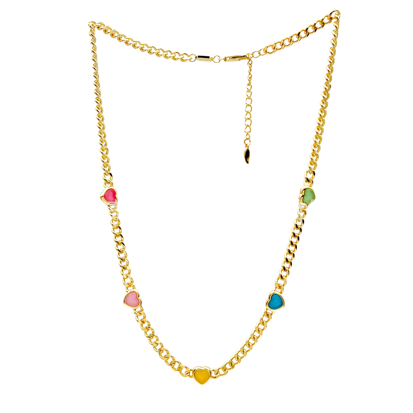 Jelly Heart Gemstone Charm Necklace, 18K Gold Plated, Multicolor Quartz