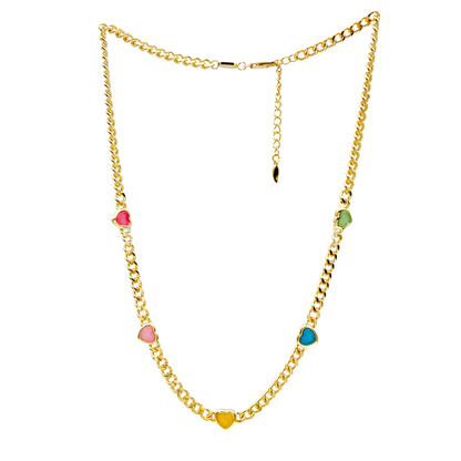 Jelly Heart Gemstone Charm Necklace, 18K Gold Plated, Multicolor Quartz