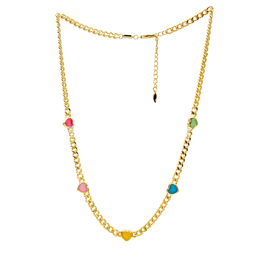 Jelly Heart Gemstone Charm Necklace, 18K Gold Plated, Multicolor Quartz