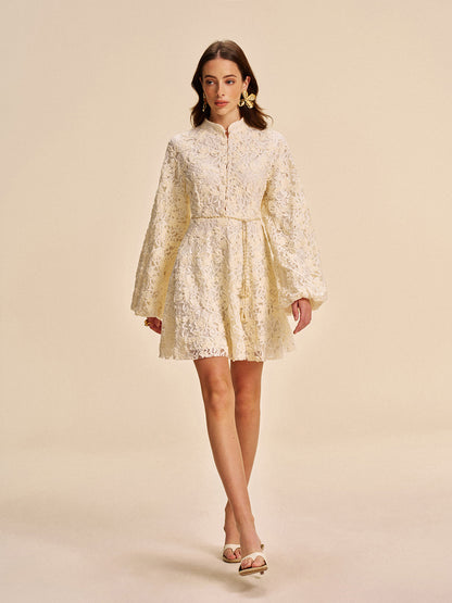 Lace Bell-Sleeve Dress With Belt