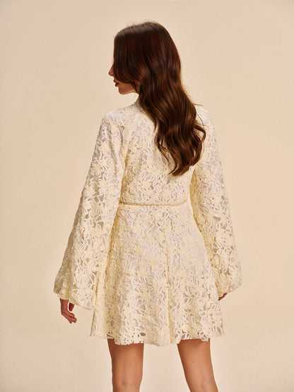 Lace Bell-Sleeve Dress With Belt
