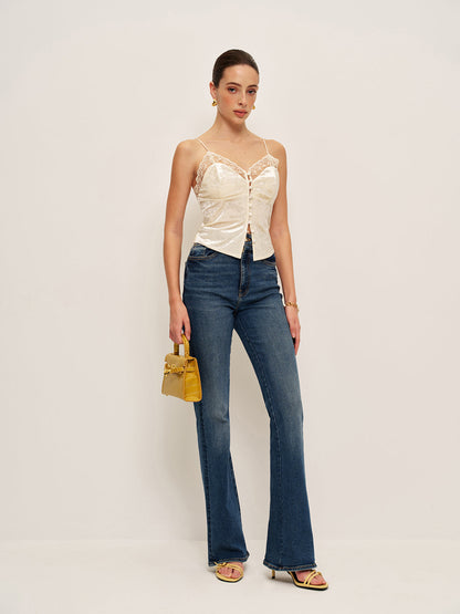 Lace Detail Velvet Cami Top