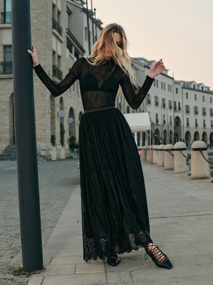 Lace Embroidered A-Line Skirt