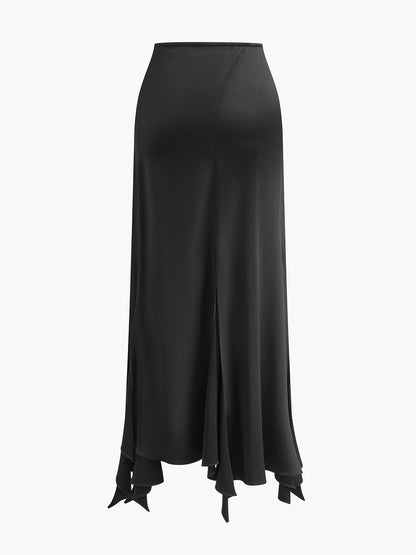 Lace & Hook Detail High Slit Skirt