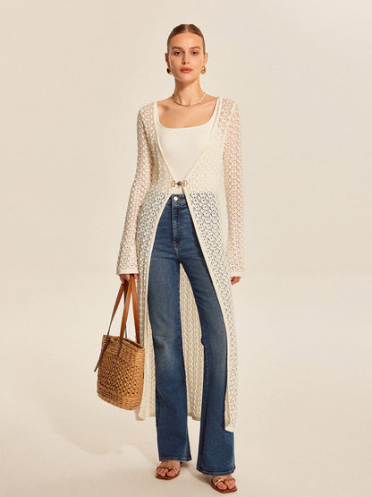 Lace Knit Metal Detail Cardigan