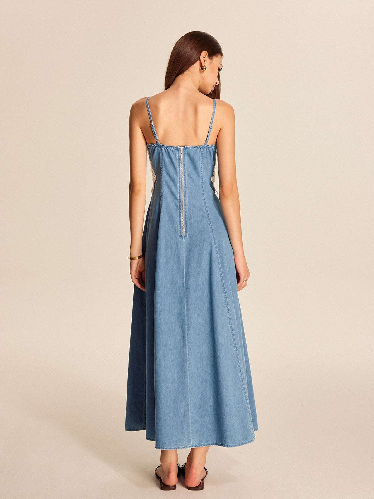 Lace Panel Denim Cami Dress